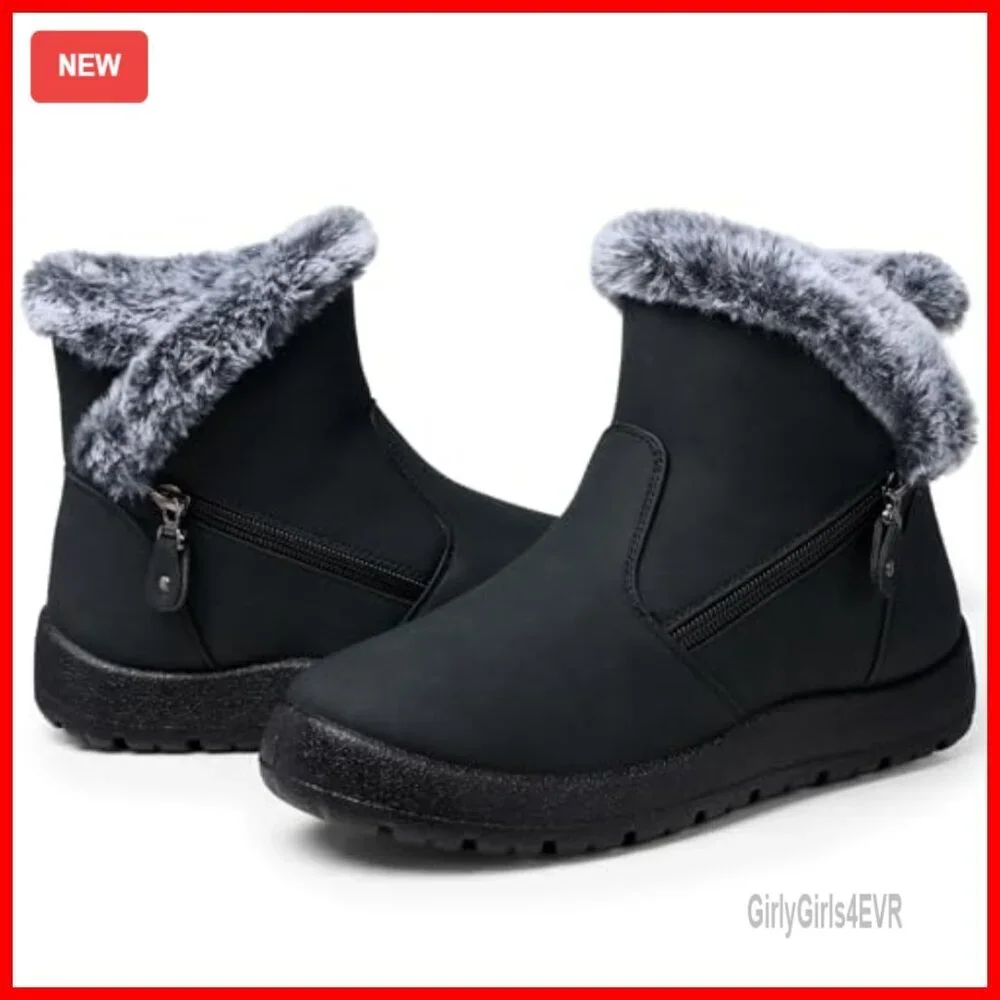 Women's Waterproof Snow Boots, Fur Lined Ankle Booties, Winter Shoes